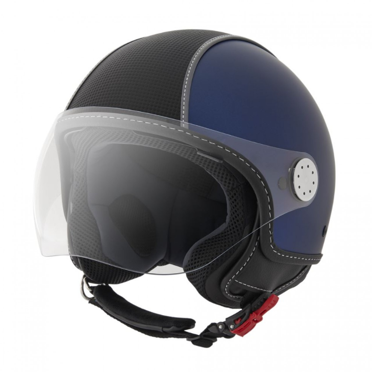 Casque demi jet Piaggio, peau de carbone, bleu
