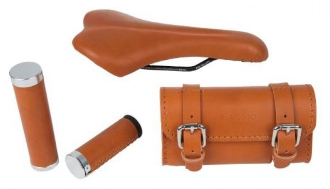 Set cuir "Style" selle/ poignées/ sac pour WI-BIKE Original Piaggio